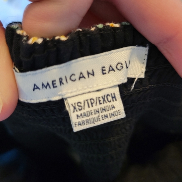 American Eagle Black Yellow Dainty Floral Print Halter Top - Picture 5 of 10